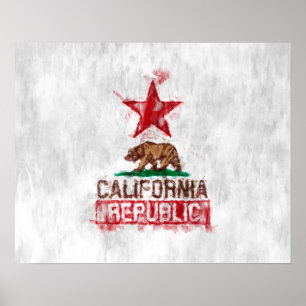 Pôster California Republic Flag Bear in Painterly Style