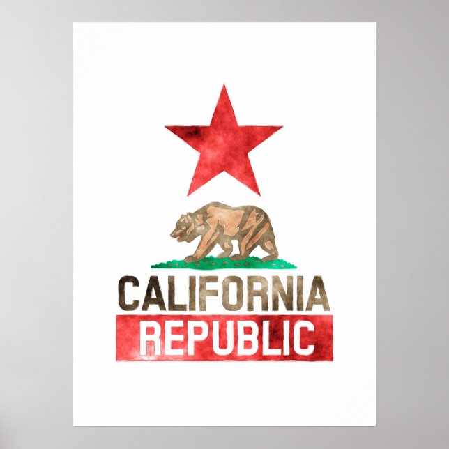 Pôster California  Republic Watercolor (Frente)