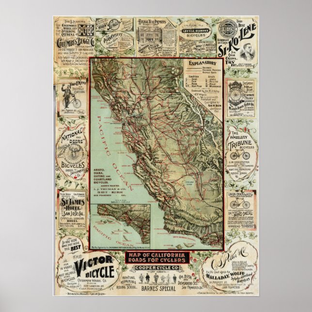 Poster "California Roads For Cyclists" (1896) (ver nota) (Frente)