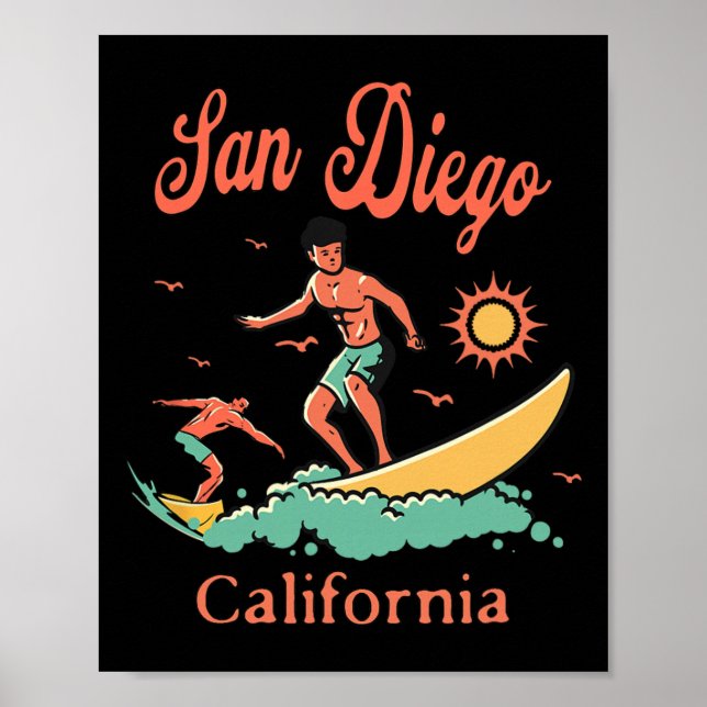 Poster California San Diego Ca Surfer Surfing Beach Vacat (Frente)