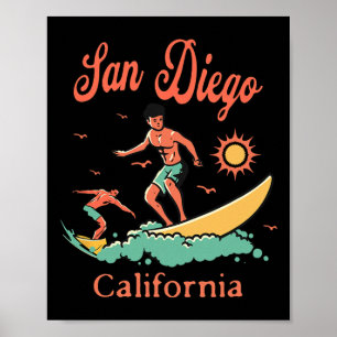 Poster Califórnia San Diego Ca Surfista Surfando Praia Fé