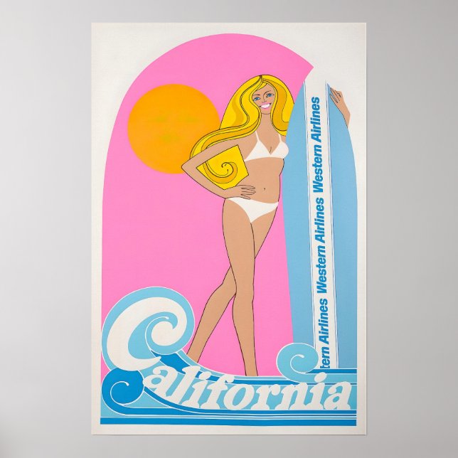 Poster California Surfing Art Surfer Print Western Airlin (Frente)