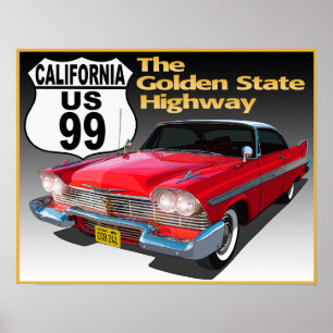 Pôster California U S Route 99 - Estado Ouro