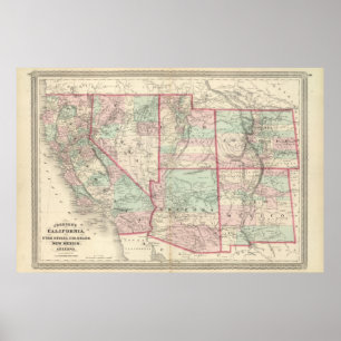 Pôster Califórnia, Utá, Nevada, Colorado