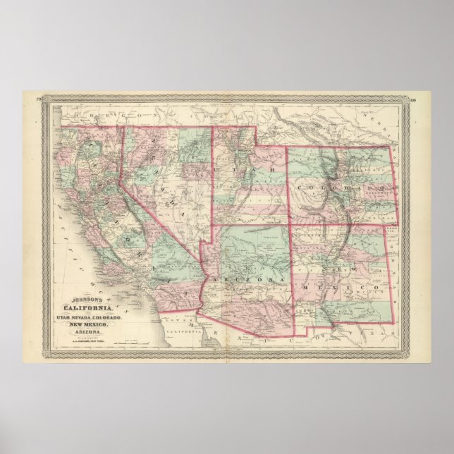 Pôster Califórnia, Utah, Nevada, Colorado (Frente)