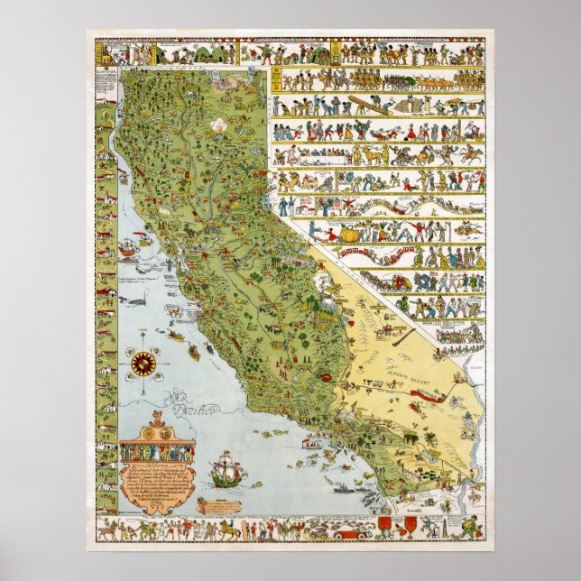 Pôster California Vintage Map (Frente)