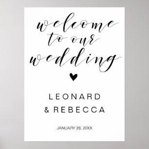 Poster Caligrafia Boas-vindas, sinal de casamento preto e