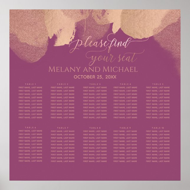 Poster Caligrafia Cassis rosa gold watercolor (Frente)