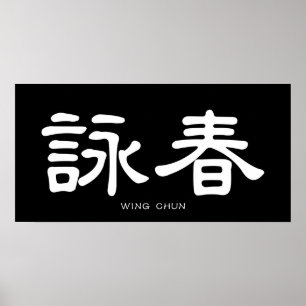 Poster Caligrafia Chinesa Branca de Wing Chun