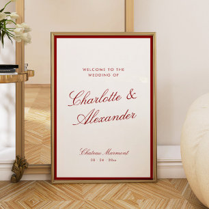 Poster Caligrafia Clássica Casamento Vermelho Fundo Antig