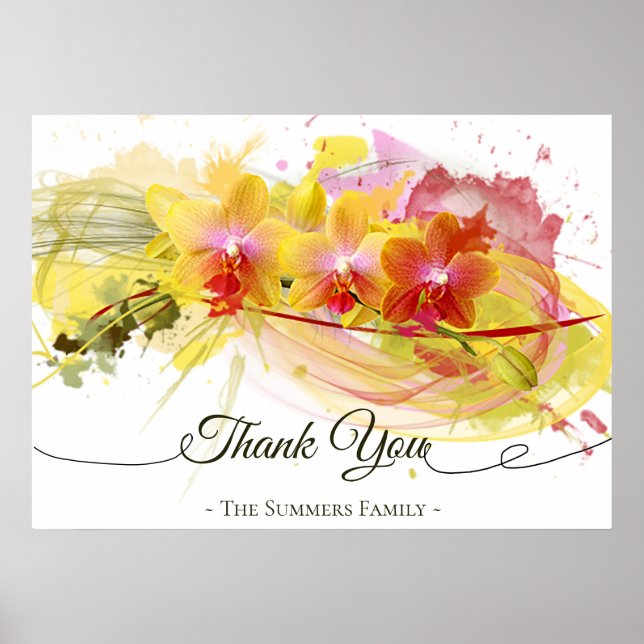 Pôster Caligrafia de apresentação de cor das orquídeas ab (Frente)