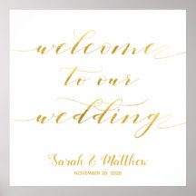 Caligrafia Dourada Branca Bem-Vindo Ao Nosso Casam