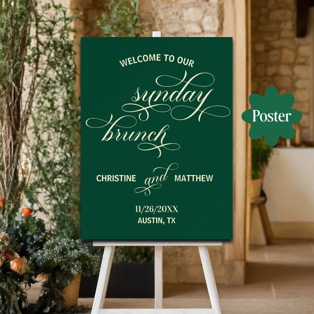 Poster Caligrafia Elegante Domingo Brunch Teal Welcome (Criador carregado)