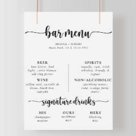 Poster Caligrafia Elegante Menu de Bar de Casamento Cláss