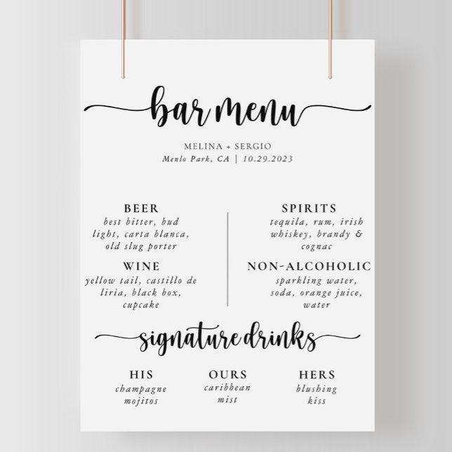 Poster Caligrafia Elegante Menu de Bar de Casamento Cláss (Criador carregado)