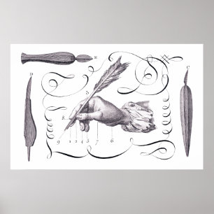 Pôster Caligrafia, Escrevendo - Incrível 18º C. Engrenaçã