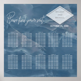 Poster Caligrafia geométrica do mármore azul-romântico ma