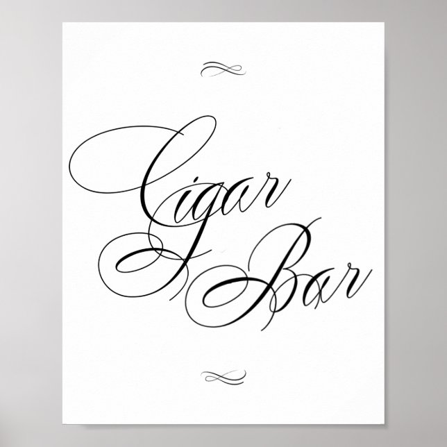 Poster Caligrafia Negra Elegante Bar de Charuto | Mesa Ch (Frente)