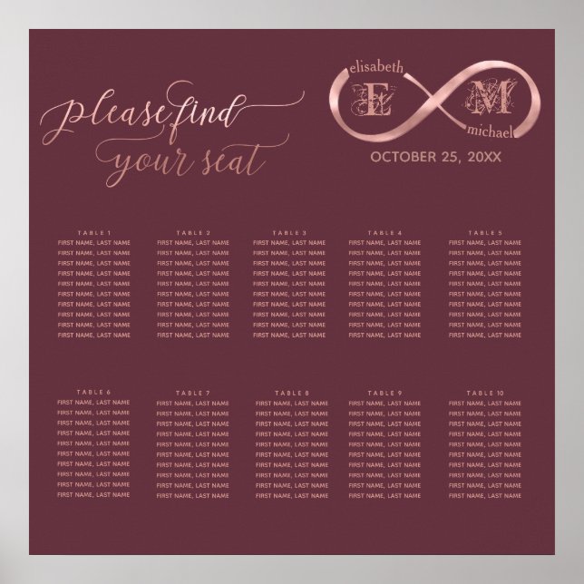 Poster Caligrafia por monograma romântico de ouro infinit (Frente)