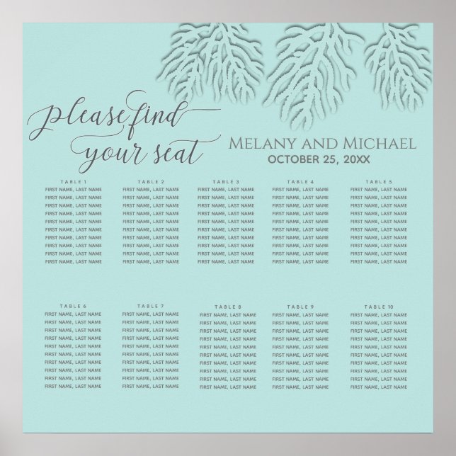 Poster Caligrafia romântica de coral purista em relevo (Frente)