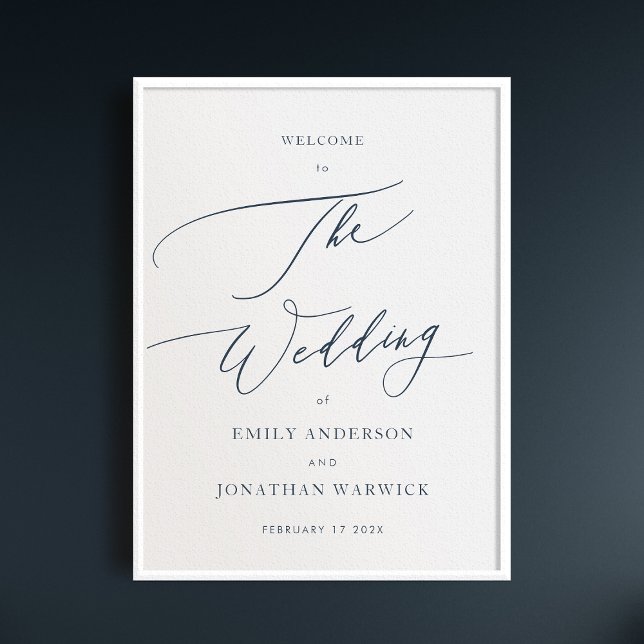 Poster Caligrafia Simples Marinho Casamento Azul Boas-vin (Criador carregado)