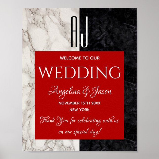 Poster Caligrafia Vermelho Bem-vindo Casamento (Frente)
