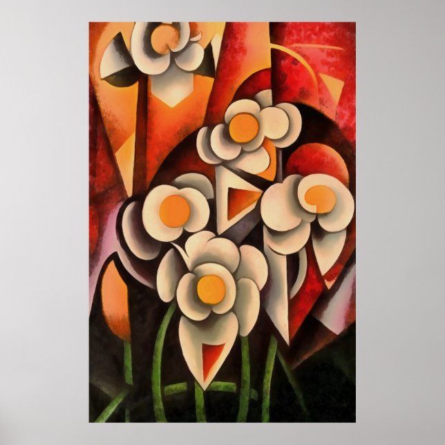 Poster Calla Lily Geométrica Art Abstrato Em Tons Castanh (Frente)