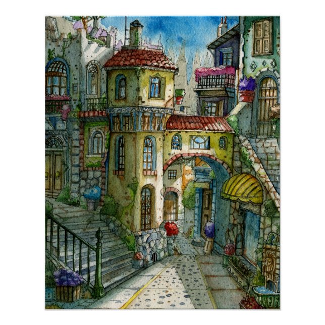 Pôster Callejón de Cuento de Hadas en Acuarela  (Frente)