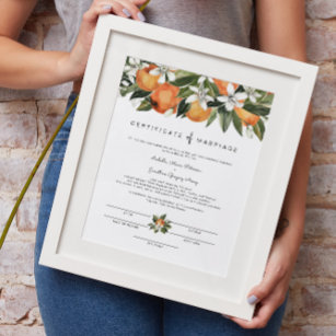 Poster Calliope - Certificado de Casamento de Flor Laranj