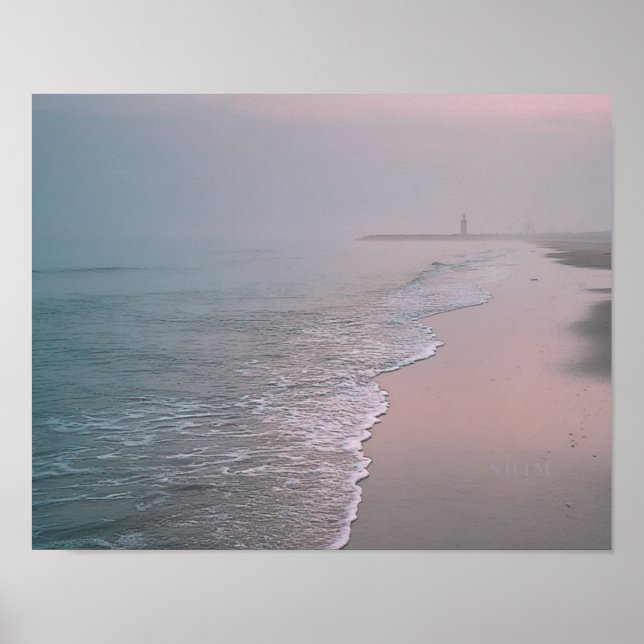 Poster Calm Beach Sunrise with Lighthouse Coastal Wall Ar (Frente)