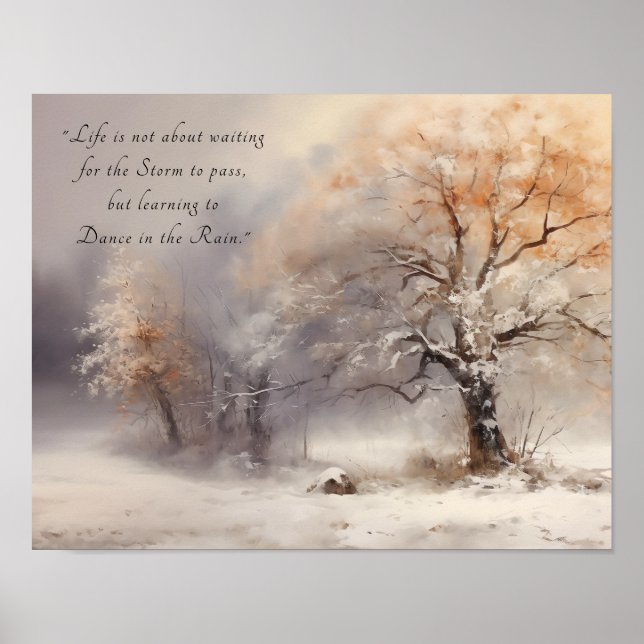 Poster Calm Watercolor Landscape and Inspirational Quote (Frente)
