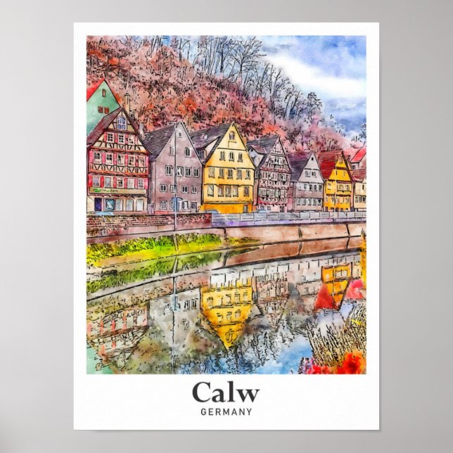 Poster Calw Alemanha Art Viagem Watercolor (Frente)