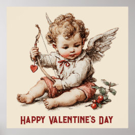 Poster Cama de Cupido Antigo com Arco de Coração