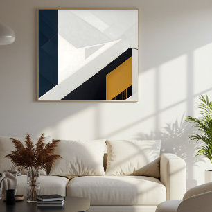 Poster Camada Geométrica Moderna em Branco e Dourado da M