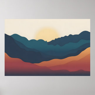 Poster Camadas abstratas de montanha em azul profundo e l