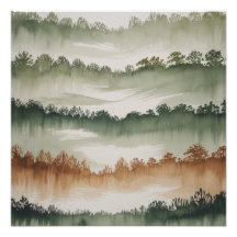 Camadas Florestais Mistas - Paisagem de Aquarela