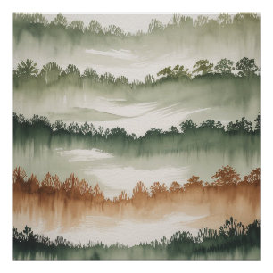 Pôster Camadas Florestais Mistas - Paisagem de Aquarela