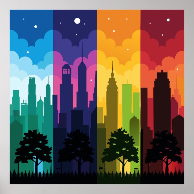 Poster Camadas Silhouette de Paisagem Cityscape (Frente)