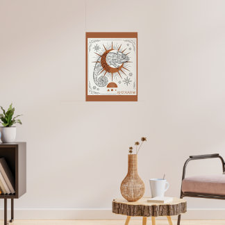 Poster Camaleão Boho Sol e Estrelas Arte Réptil