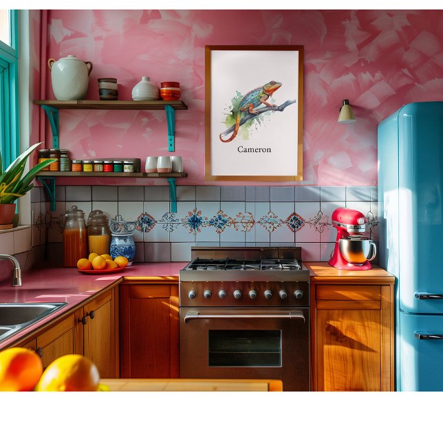 Pôster camaleão em cores vibrantes de aquarela (Criador carregado)