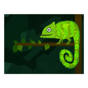 Pôster Camaleão verde fofo