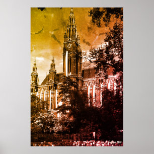 Poster Câmara Municipal Rathaus Viena Áustria Vintage