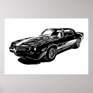 Poster Camaro Black And White Minimalist Design 1980.