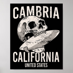 Poster Cambria Califórnia Ca Crânio de Surf Vintage Homen