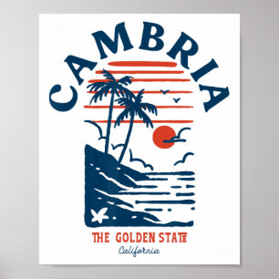 Poster Cambria Califórnia Retro Surfista Praia Vintage Ho