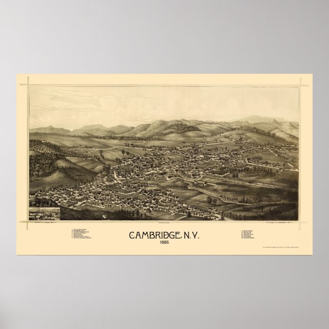 Pôster Cambridge, NY Panorâmica Map - 1886 (Frente)