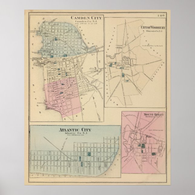 Pôster Camden, Atlantic City, Woodbury, Monte Holly (Frente)