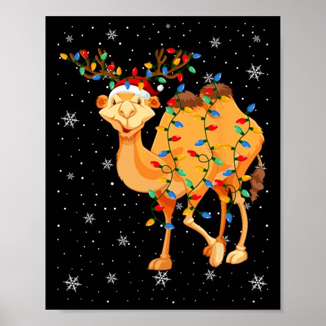 Poster Camel Animal Santa Hat Luzes De Árvore De Natal Fe (Frente)