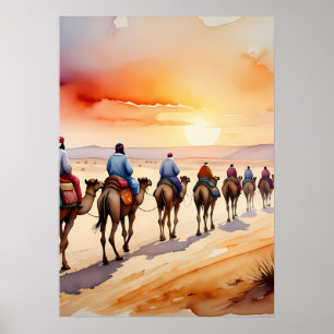 Poster Camel Caravan no deserto,Boho Viagem Landscape