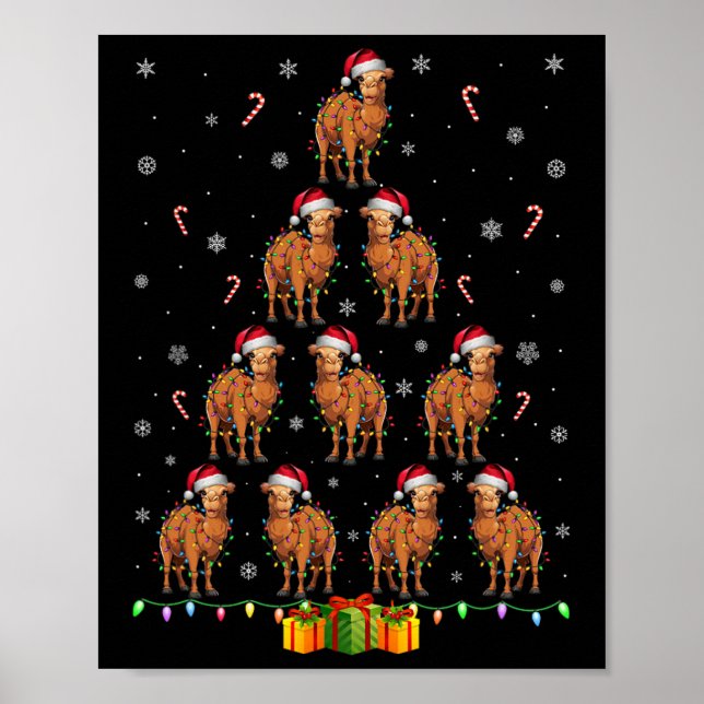 Poster Camel Santa Hat Xmas Luzes Homens Mulheres Natal T (Frente)